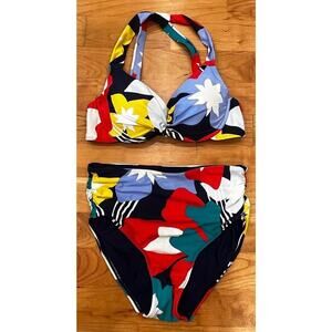 Cole Of California Floral High Waist Bikini Set Size 6 Women’s Blue Red Green